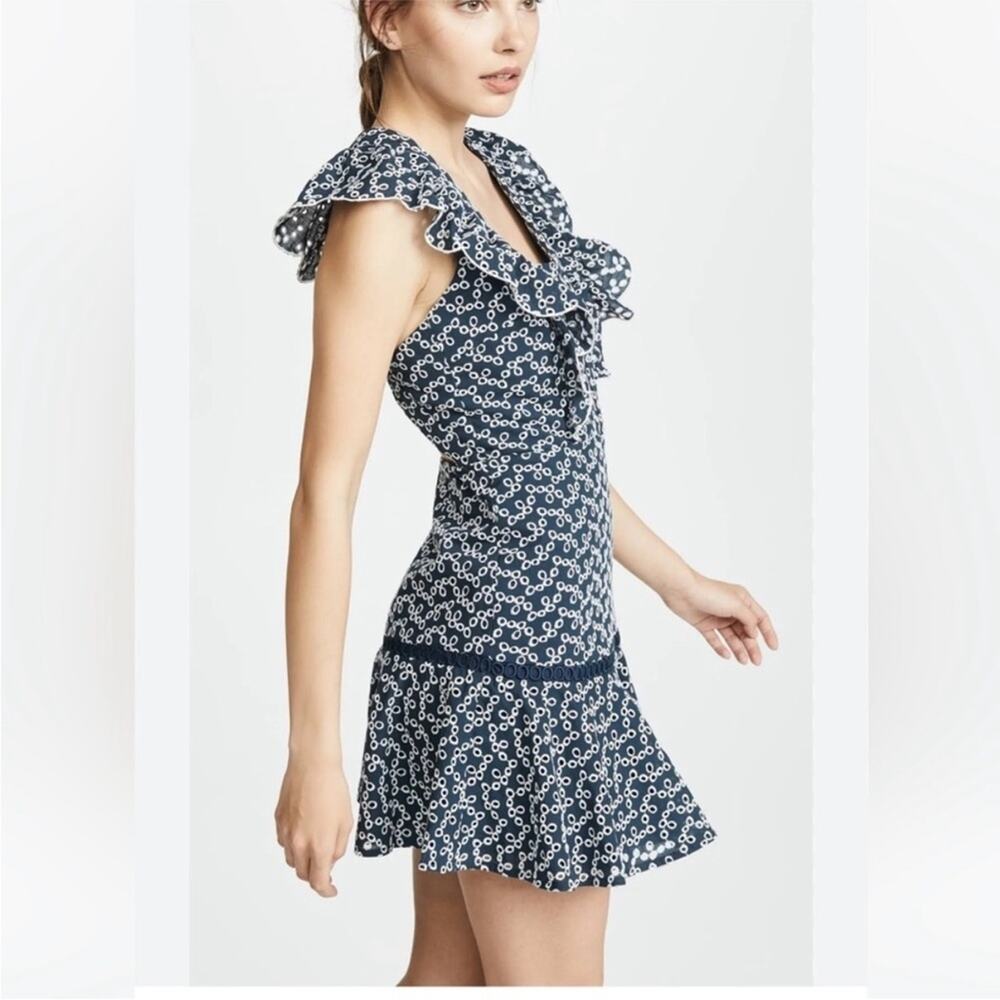 Keepsake The Label Navy Blue White Blossom Pinafore Mini Dress Ruffle Hem XS